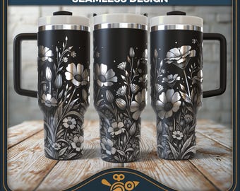 Diseño SVG para envolver vasos: Estampado de pradera de flores silvestres - Diseño láser vintage