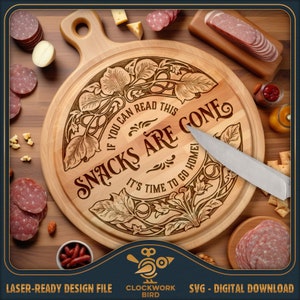 Snacks Are Gone SVG, rond charcuteriebordlaserbestand - Lazy Susan Design voor lasergravure