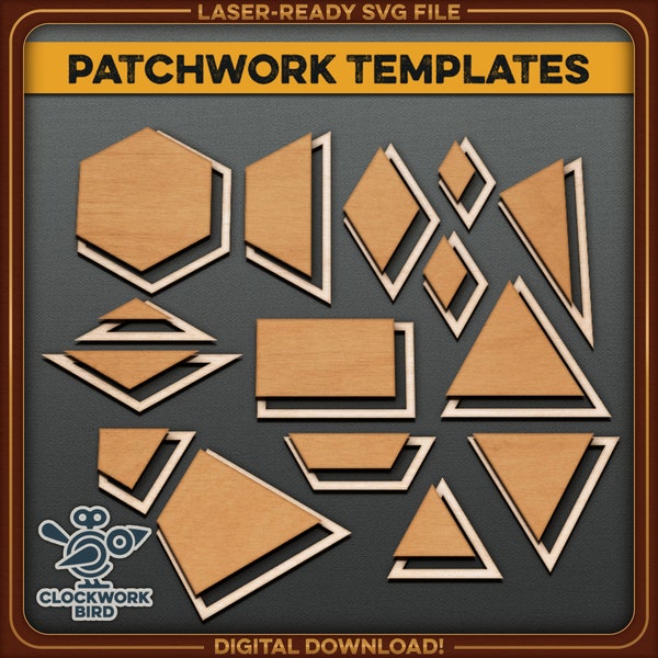 Modèles de patchwork hexagonaux (15x2 pièces) - Fichier unique découpé au laser