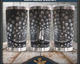 Peacock Feather 20oz Tumbler Wrap SVG, Laser Engraving File