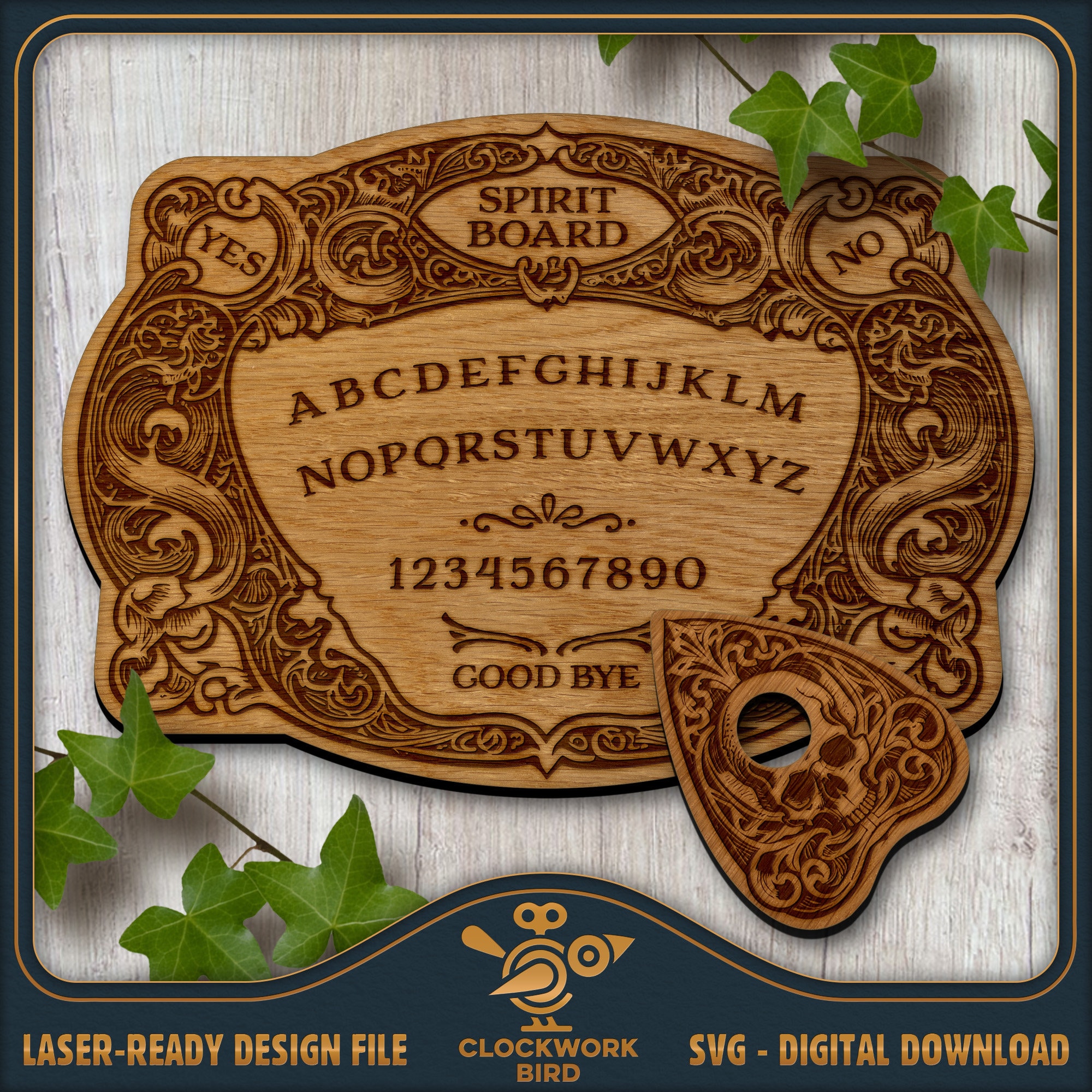 Art Nouveau Spirit Board with Planchette: Laser Engraving Design (SVG)