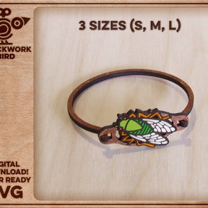Wooden bracelet / bangle with cicada motif - Unique laser cut file