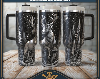 Vintage Deer Tumbler Wrap SVG, Boho Winter Forest (40oz Laser File)