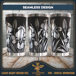 Vintage Iris Tumbler SVG: Seamless Laser Engraving Design (20oz/30oz)