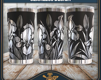 Vintage Iris Tumbler SVG: Seamless Laser Engraving Design (20oz/30oz)
