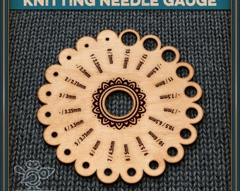 Knitting needle gauge with floral ornament - Unique laser cut file
