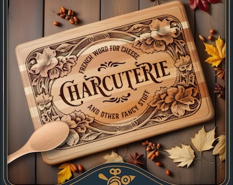 Planche à charcuterie vintage SVG, style français (fichiers vectoriels pour découpe laser)
