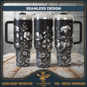 Naadloze Tumbler Wrap SVG-laserbestand met Wildflower Meadow - Patroonontwerp in vintage-stijl voor lasergravure van 40 oz beker
