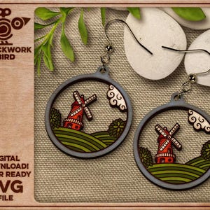 Earring SVG File: Mini Windmill Landscape - Laser Cut Design