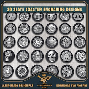 Vintage Slate Coaster Designs: 30 Laser Engraving Files Bundle