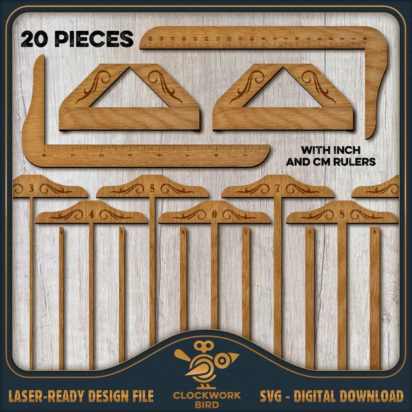 Bookbinding ruler set (20 pieces) - SVG laser files for book binders