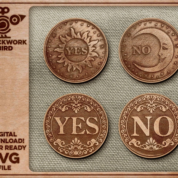 Vintage Yes/No coin set (4 pieces) for fine engraving - 3D illusion laser cut file