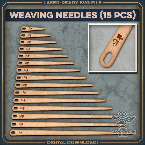 Weaving needle set with floral ornament - Unique laser cut file