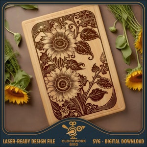Snijplank SVG / charcuteriebord laserbestand: zonnebloemen - snijplank Ontwerpbestand voor lasergravure