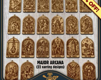 Major Arcana Tarot Card Earring Bundle (22 designs) - Unique Major Arcana earring laser files in SVG, PDF and PNG, 50% off!