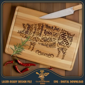 Varkensvlees BBQ Snijplank SVG / charcuteriebord laserbestand - vintage barbecuebordontwerp voor lasergravure