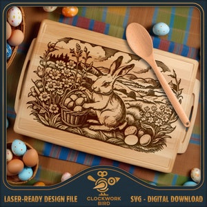 Tábua de corte de coelho da Páscoa SVG / arquivo a laser para tábua de frios - Design de estilo vintage para gravação a laser