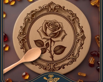 Barokroos rond bord SVG – Vintage ingelijste roos Lazy Susan lasergravureontwerp