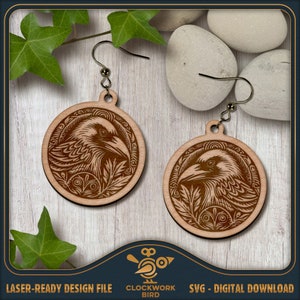 Spirit Raven Ohrringe SVG - Native American Indian Totem Circle Ohrring Design - Einzigartige Laser-Datei zum Schneiden und Gravieren