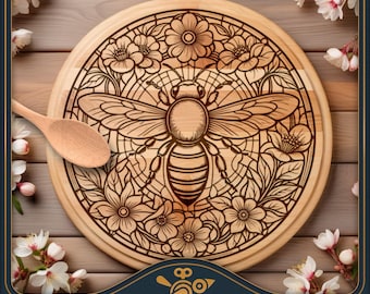 Honey Bee Charcuterie Board SVG - Stained Glass Laser Pattern