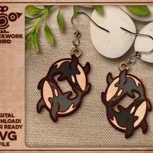 Playing orcas earrings - Unique laser cut file