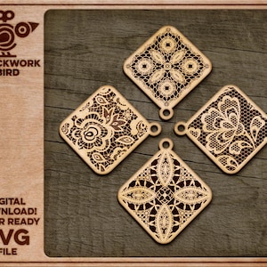 Square lace earrings - Unique laser cut file