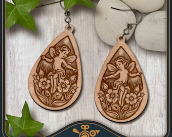 Fairy Earrings SVG: Laser Cut Teardrop Dangle Earring Design (Digital Download)