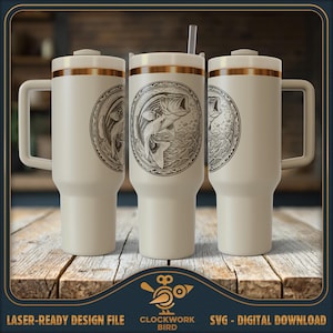File laser SVG Jumping Fish Tumbler Wrap - Design in stile vintage per incisione su tumbler da 40 once