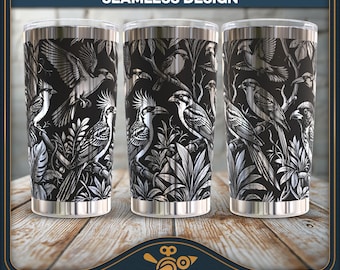 Tropical Birds 20oz Tumbler Wrap SVG, Laser Engraving File