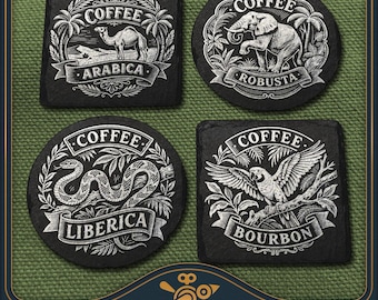 Diseños de posavasos con insignias de café: grabado de estilo vintage (SVG, PDF, PNG)