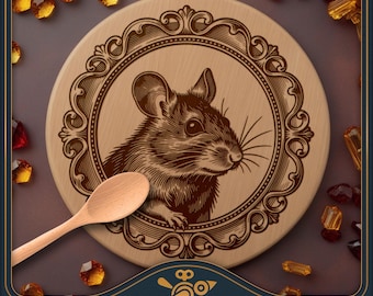 Grappige muis ovaal barok portret SVG – Humoristische lasergravure Lazy Susan-ontwerp