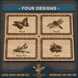 3D Laser Gravur SVG Bundle - Schmetterling, Libelle, Gottesanbeterin, Honigbiene (Digitaler Download)