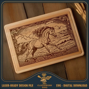 Laserbestand snijplank / charcuteriebord: Rennend paard - snijplank Ontwerpbestand voor lasergravure