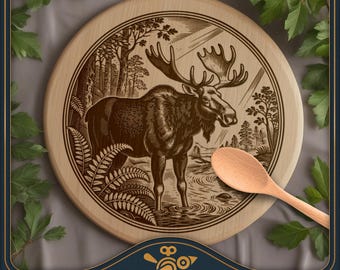 Eland in bos rond bord SVG – Vintage lasergravure ontwerp wilde dieren