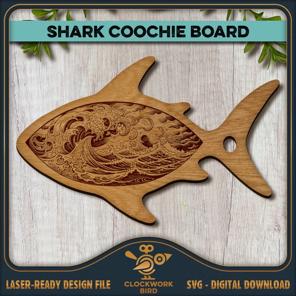 Shark Coochie Board - Stormy ocean. Cutting board SVG / charcuterie board laser file for cutting and engraving