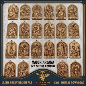 Major Arcana Tarot Earring SVGs, Vintage Woodcut Style (22 Laser Designs)