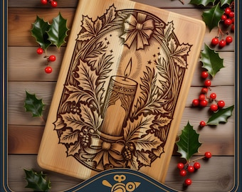 Christmas Candle Cutting Board SVG (Vintage Style Laser Engraving)