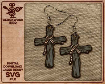 Makeshift wooden cross / crucifix earring - Unique laser cut file