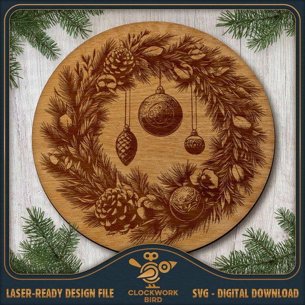 Archivo de grabado láser: Corona de Navidad, Lazy Susan / Círculo / archivo láser de diseño de tabla de cortar redonda para cortar y grabar