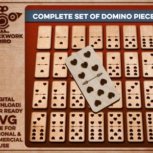 Dominós de coração - um conjunto completo de peças de dominó - arquivo SVG exclusivo para corte e gravação a laser