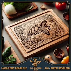 Cutting board SVG / charcuterie board laser file: Sea Turtle - Chopping Board Design file for laser engraving