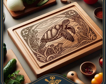 Cutting board SVG / charcuterie board laser file: Sea Turtle - Chopping Board Design file for laser engraving