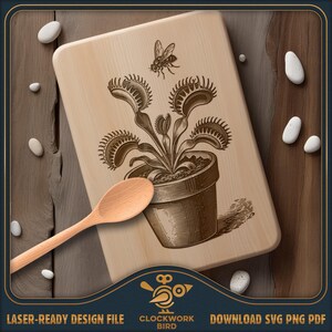 Venus flugfälla skärbräda design, vintage botanisk (SVG laserfil)