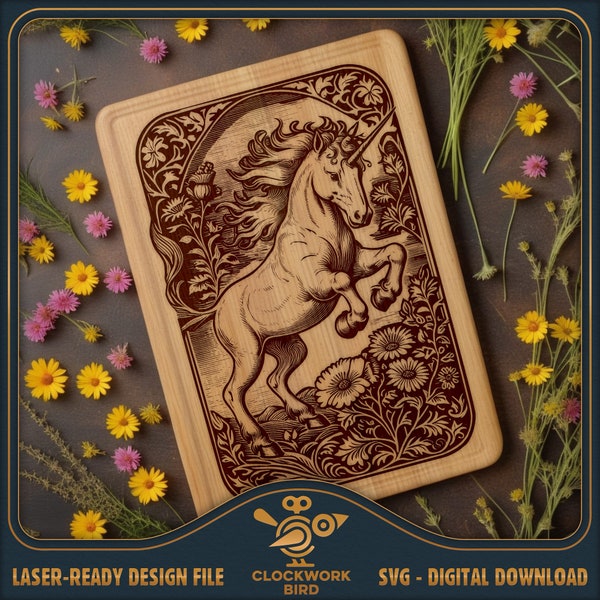 Cutting board SVG / charcuterie board laser file: Unicorn - Chopping Board Design file for laser engraving