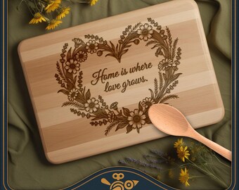 Home Is Where Love Grows Hartkrans rond bord SVG – lasergravureontwerp