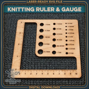 Knitting Swatch Ruler and Needle Gauge (Digital SVG File, Metric & Imperial)