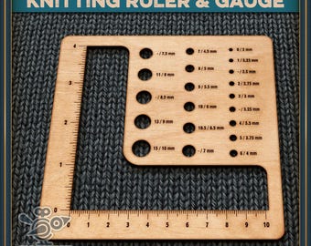 Knitting Swatch Ruler and Needle Gauge (Digital SVG File, Metric & Imperial)