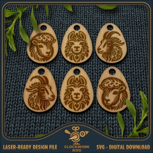 Ensemble SVG de marqueurs de point animaux laineux pour crochet et tricot (mouton, lama, chèvre) - fichier unique découpé au laser