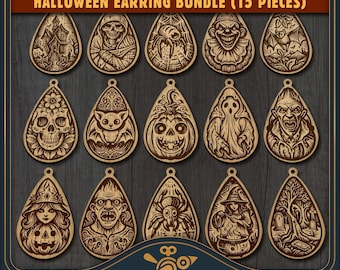 Halloween Laser Cut Earrings SVG (15 Drop Designs, Ghosts & Bats)