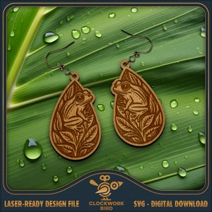 Jolies boucles d'oreilles rainette SVG - Boucles d'oreilles pendantes, conception de boucles d'oreilles pendantes - Fichier laser unique pour la découpe et la gravure